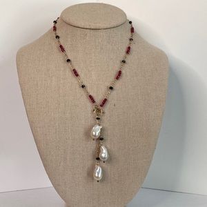 Vintage Shondra Leigh Baroque Pearl Garnet Onyx Necklace